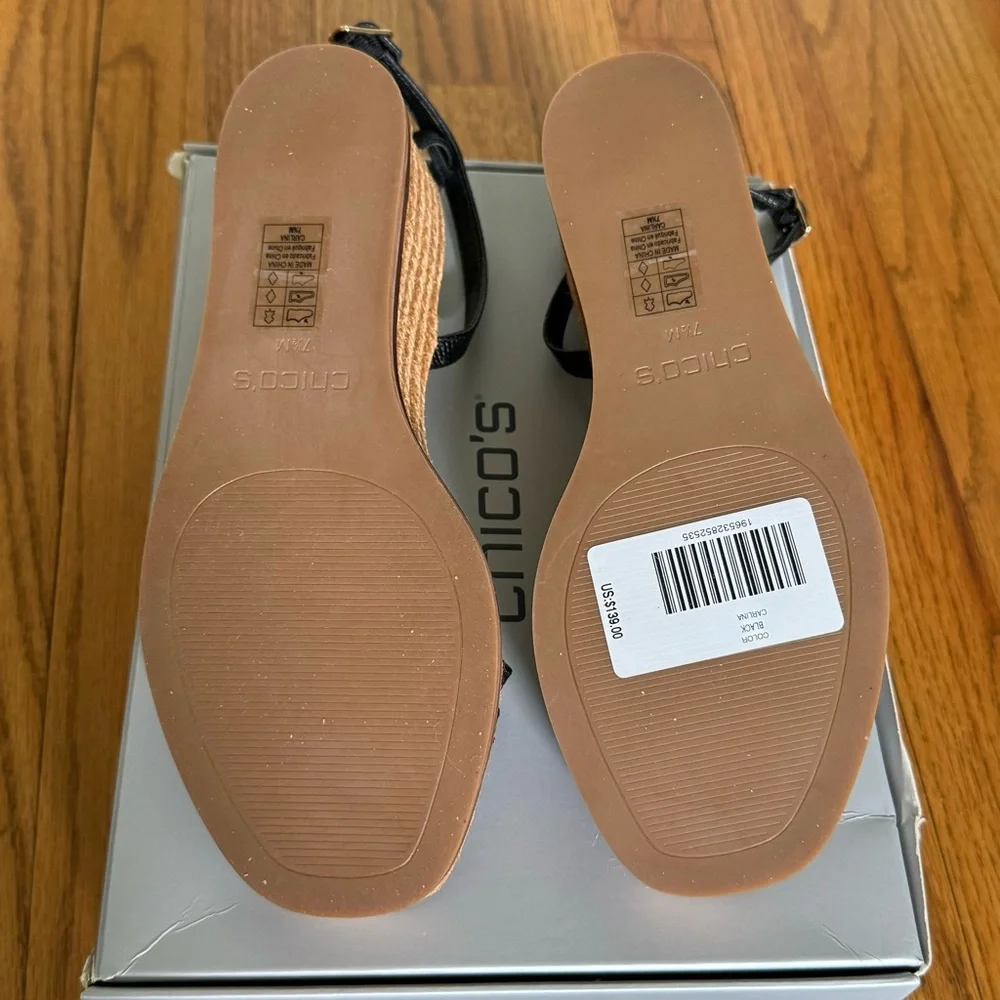 NWT Chicos Leather Wedge Espadrille Strappy Sandals / Heels! 7.5
